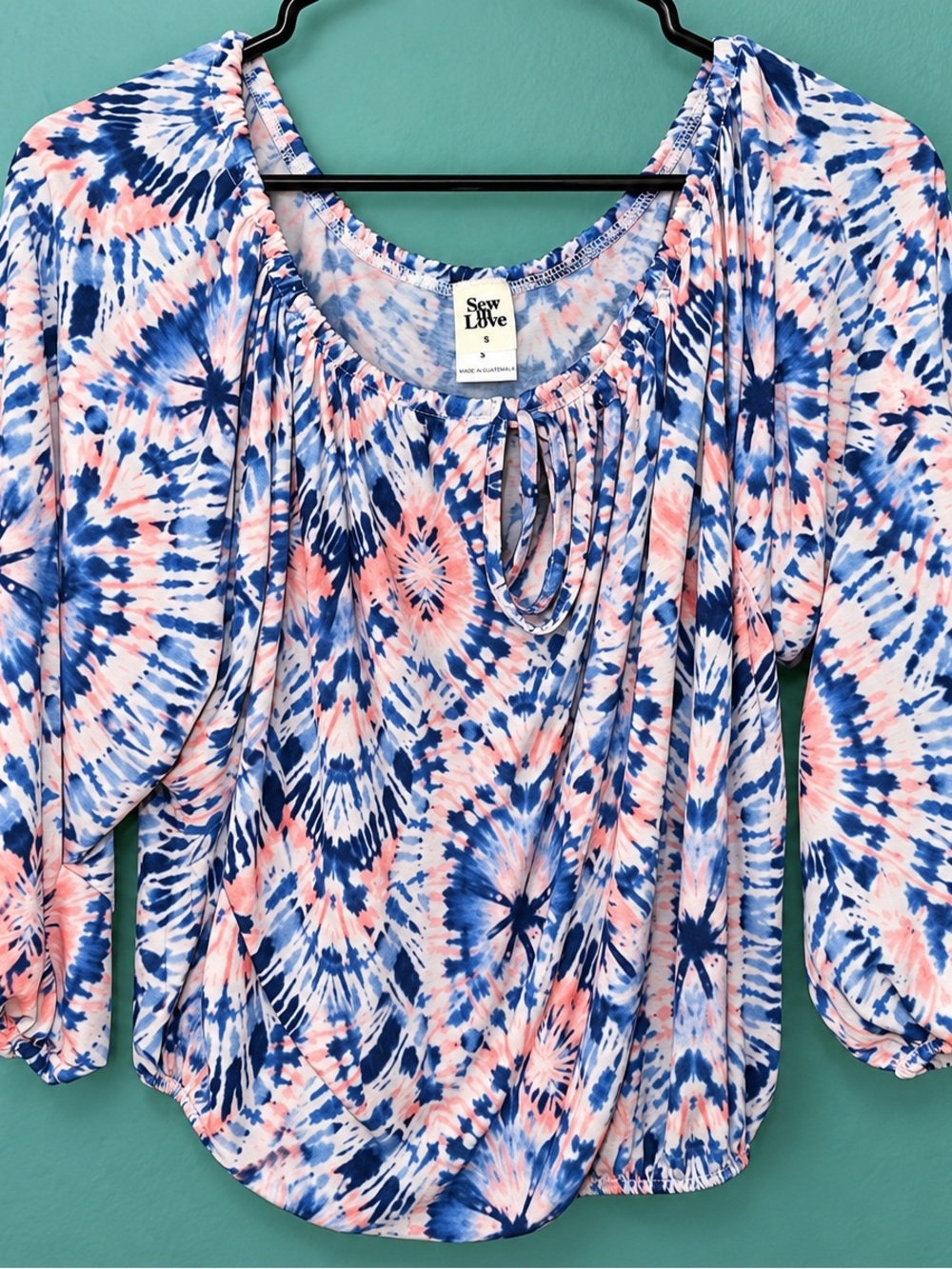 Sew In Love Women's Tie-Dye Peasant Blouse - Blue & Pink